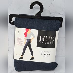 Hue Studio Split Hem Denim Leggings- Mid-Rise Lg 12 -14 Blue